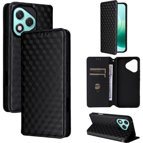 Per Honor 400 Lite Cubic Design Flip Pelle Finta Smart Wallet Cover Custodia Nera-image