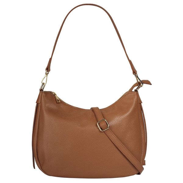 UmhäNgetasche Cluty, Damen, Gr. B/H/T: 31Cm X 24Cm X 7Cm Onesize, Braun (Cognac), Leder, Leicht GläNzend, Unifarben, Taschen UmhäNgetasche, Echt Leder, Made In Italy-image
