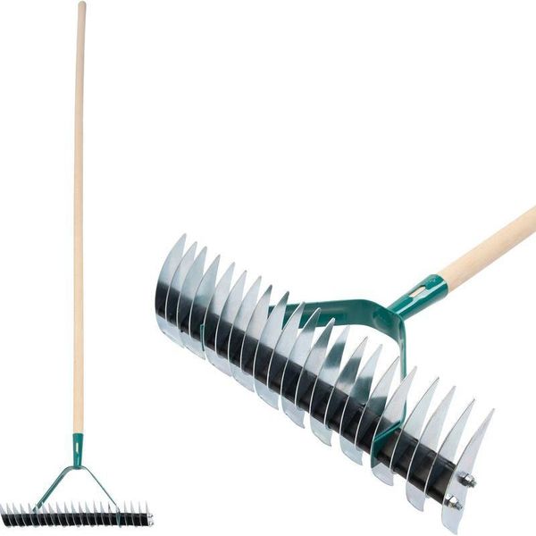 Rastrello Per Prato Strend Pro R151.WH, 11/21 Denti, Aeratore Per Erbacce, Verticut, Manico In Legno-image