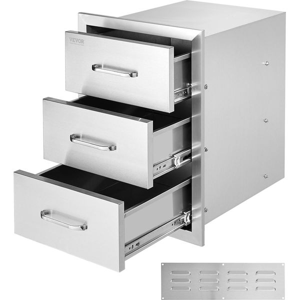 Cassetti Per Cucina Da Esterno Vevor, 16 Pollici L X 21,5 Pollici H X 18 Pollici P, Cassetti Da Incasso A Triplo Accesso Per Griglie Con Maniglia In Acciaio Inox, Cassetti Per Isola Di Grigliate Per Cucine Da Esterno O Isole Di Grigliate Per Patio-image