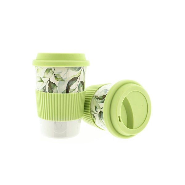 Set Di 5 Tazze Da Caffè Da Portare Via, Tazza Da Caffè In Porcellana Con Coperchio 250Ml Verde Chiaro-image