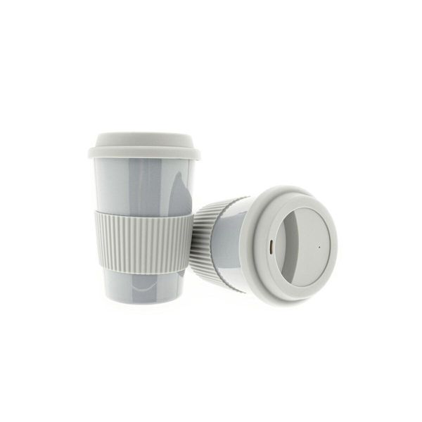 Set Di 10 Tazze Da Caffè Da Portare Via, Tazza Da Caffè In Porcellana Con Coperchio 250Ml Grigio-image