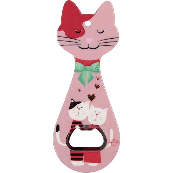Clayre & Eef Apribottiglie Gatto 5X14 Cm Ceramica Rosa-image