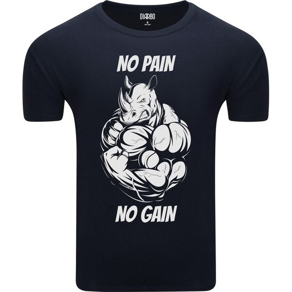 T-Shirt Da Uomo Con Stampa Di Appassionati Di Fitness No Pain, No Gain Blu Scuro Taglia L-image