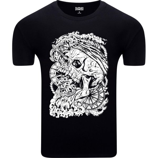 Diarbo T-Shirt Da Uomo Con Stampa Mare Teschio Pirata E Nave Nera Taglia Xxxl-image