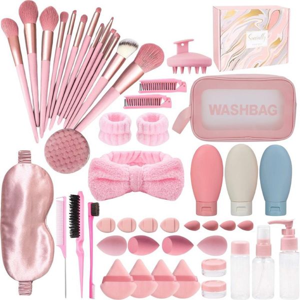 Set Regalo Tutto In Uno Per Donne, Set Per Il Trucco Con 33 Strumenti Di Bellezza E Accessori Per La Cura Dei Capelli, Rosa - Womgifthair-image