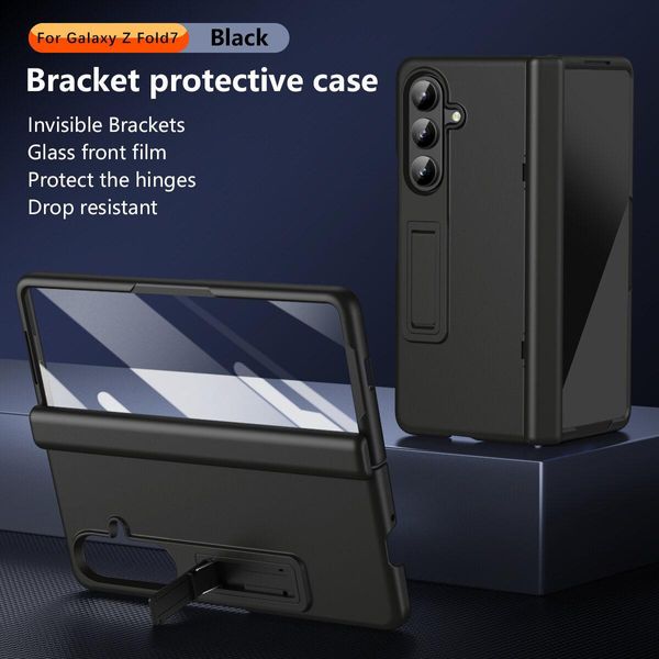 Custodia Per Samsung Galaxy Z Fold 7 Custodia Rigida Per Pc Con Protezione Della Cerniera E Protezione Dello Schermo Integrata, Supporto Nero-image