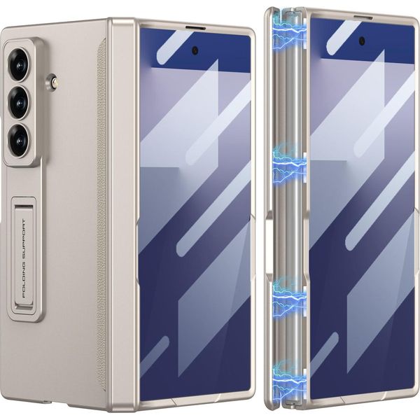 Custodia Per Samsung Galaxy Z Fold 7, Protezione Magnetica Della Cerniera, Cover All-Inclusive Con Protezione Dello Schermo E Supporto Beige-image