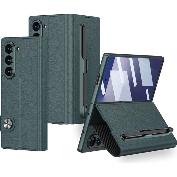 Custodia Per Samsung Galaxy Z Fold 7, Custodia Pieghevole In Pelle Con Protezione Dello Schermo, Porta Carte, Supporto E Porta Stilo Verde-image