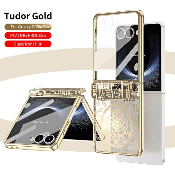 Custodia Per Samsung Galaxy Z Flip 7 Custodia Protettiva Galvanizzata Con Protezione Della Cerniera Oro-image