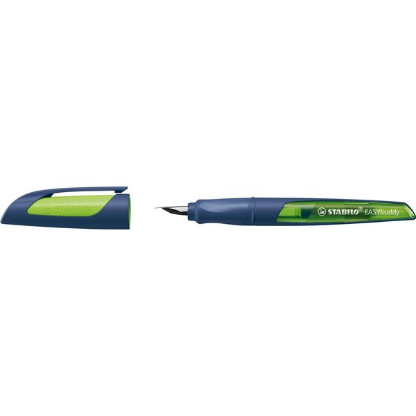 Stabilo 5033/12-41 Stilografica Per La Scuola Easybuddy® Twilight Sky - Pennino Mancino L, Blu Acciaio/Lime, Inclusa Cartuccia Standard-image