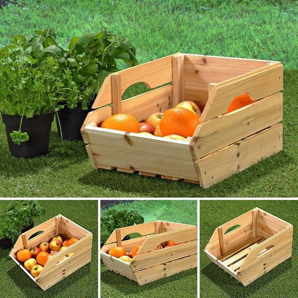 Mucola Cassetta Per Frutta Con Manici Set Di 3 Cassette Per Mele In Legno 38X27X20 Cm Cassette Per Vino Cassette Per Patate Cassetta Per Stoccaggio Cassetta Universale-image