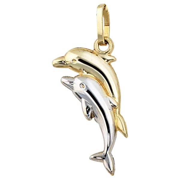 KettenanhäNger Jobo "AnhäNger Delfine", Gold (Gelbgold 333), SchmuckanhäNger, Damen, Gelbgold 333, KettenanhäNger, 333 Gold Bicolor-image