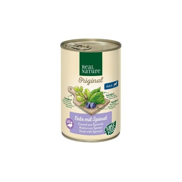Real Nature Superfood Adult Canard Aux éPinards 12X400 G-image