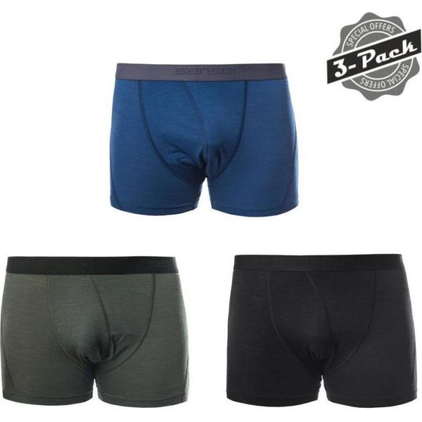 Sensor Merino Air 3-Pack Pantaloncini Da Uomo Nero Blu Scuro Oliva Taglia 2XL 23200016-04-image