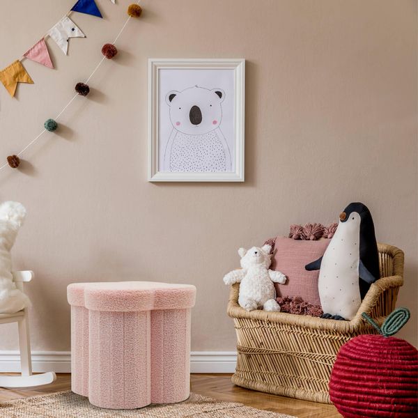 Rebecca Mobili Sgabello Hermal 40X40X40 Tessuto Poliestere Mdf Rosa Moderno-image