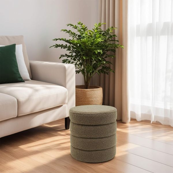 Rebecca Mobili Sgabello Bunya 40X37X37 Tessuto Poliestere Mdf Verde Oliva Moderno-image