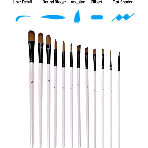 12Pcs Pennelli Angolari Set Di Pennelli In Nylon Per Pittura Acrilica Olio Acquerello Artista Kit Di Pittura Professionale Bianco-image
