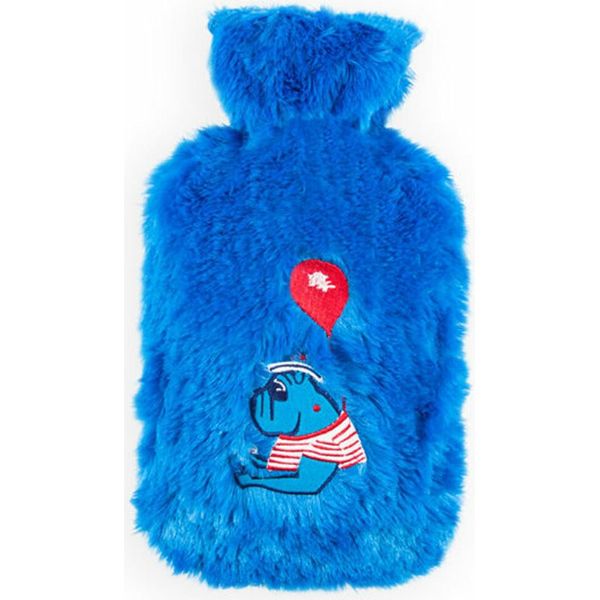 Biggdesign Mr.Allright Man Bottiglia D'acqua Calda Con Rivestimento In Morbido Peluche Lavabile, Bottiglia Da Letto Per Bambini E Adulti, Bottiglia D'acqua Calda Per Dolori Alla Schiena E Allo Stomaco, Bottiglia D'acqua Calda, 2L, Blu-image