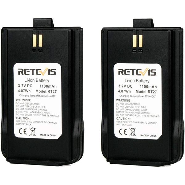 Batterie Radio Retevis RT27 Batteria Originale Agli Ioni Di Litio 3,7V Dc 1100Mah Per Il Set Radio Retevis RT27 Walkie Talkies (Nero, 2Pcs)-image
