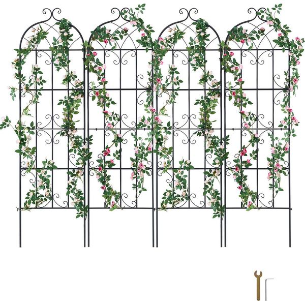 Vevor Traliccio Per Piante Rampicanti, 51 X 180 Cm, Traliccio In 4 Parti In Acciaio Inox Per Fiori Da Giardino, Traliccio Per Rose, Supporto Per Cetrioli, Decorazione Del Cortile E Del Prato-image