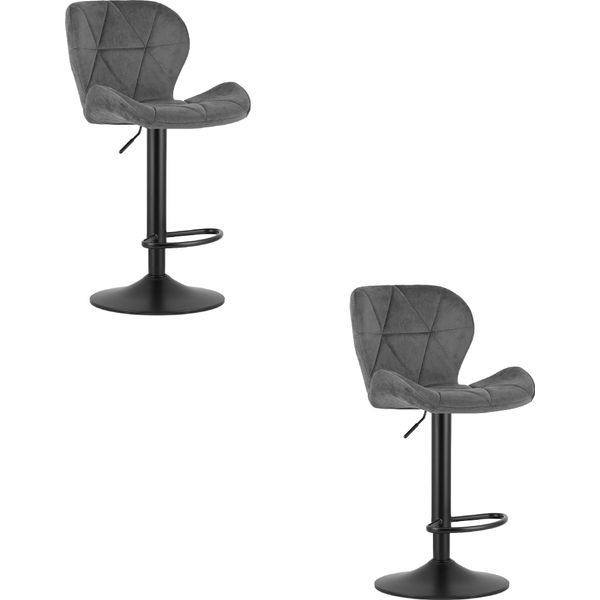 Hocker West - Velluto Grigio / Base Nera X 2-image