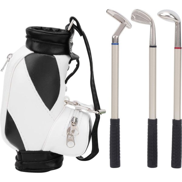 Mini Portapenne Da Golf Con Biro, Accessorio Da Scrivania In Bianco E Nero, Regalo Per Golfisti-image