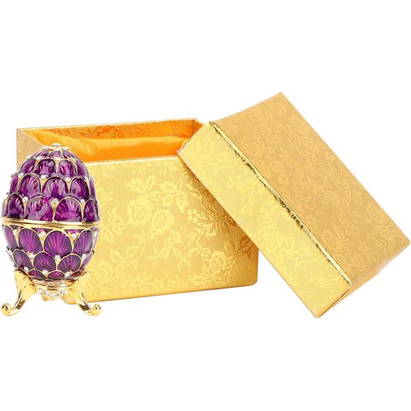 Uovo Di Pasqua Smaltato Stile Vintage Gioielliere Organizzatore Portagioie Decorazione Artigianale (Viola)-image