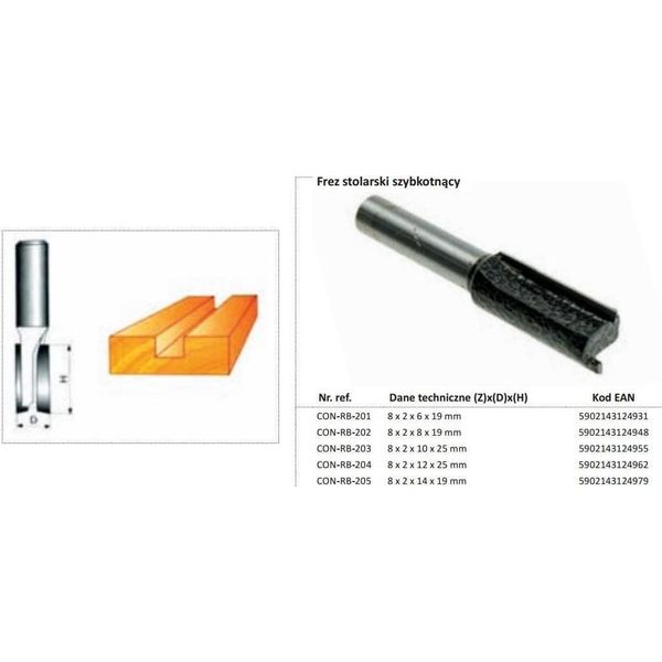Condor Fresa Per Legno Diritta Fi=8 X 19Mm Gambo 8Mm Senza Cuscinetto-image