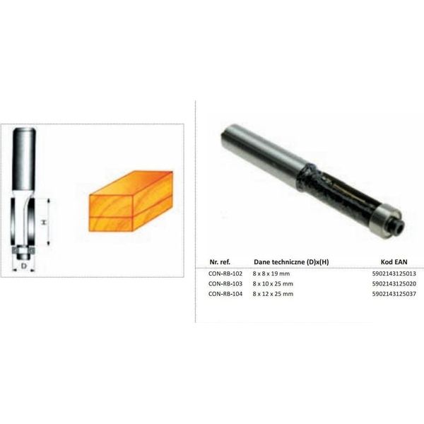 Condor Fresa Per Legno Diritta Fi=10 X 25Mm Gambo 8Mm Con Cuscinetto-image