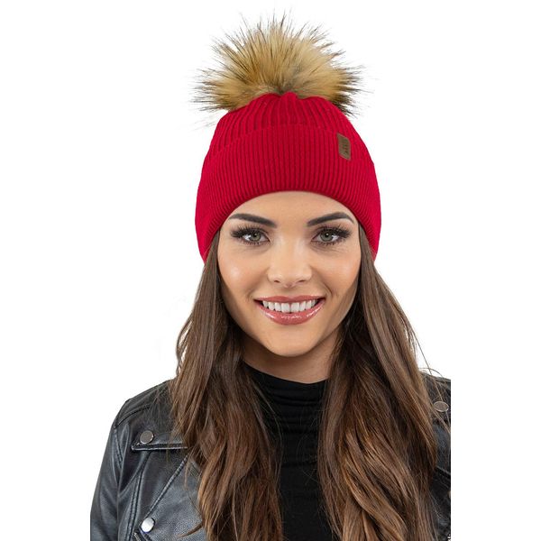 Berretto Da Donna Vivisence Con Pompon, Copricapo Caldo E Accogliente Per L'inverno E L'autunno, Berretto Invernale Con Pompon, Berretto Caldo A Maglia Grossa, Berretto Classico Da Donna, Eu, Rosso, Misura Universale-image