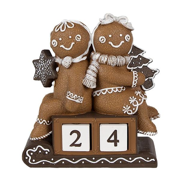 Clayre & Eef Decorazione Natalizia Figura Uomo Di Pan Di Zenzero 11X4X13 Cm Plastica Marrone-image