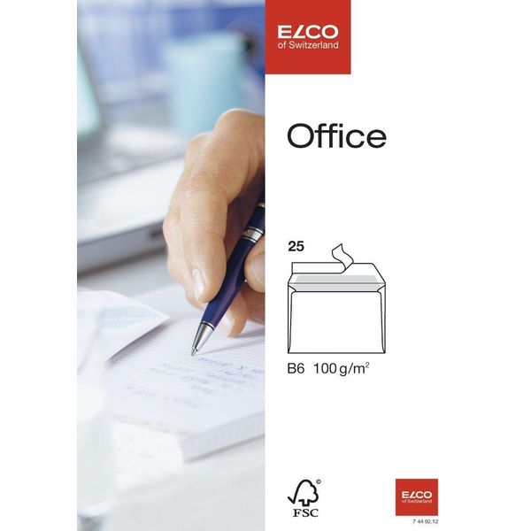 Elco 74492.12 Briefumschlag Office - B6, Hochweiß, Haftklebend, Ohne Fenster, 100 G/Qm, 25 StüCk-image