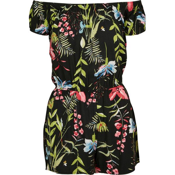 Urban Classics Donna Aop Off Shoulder Short Jumpsuit Fiore Nero - Xs-image