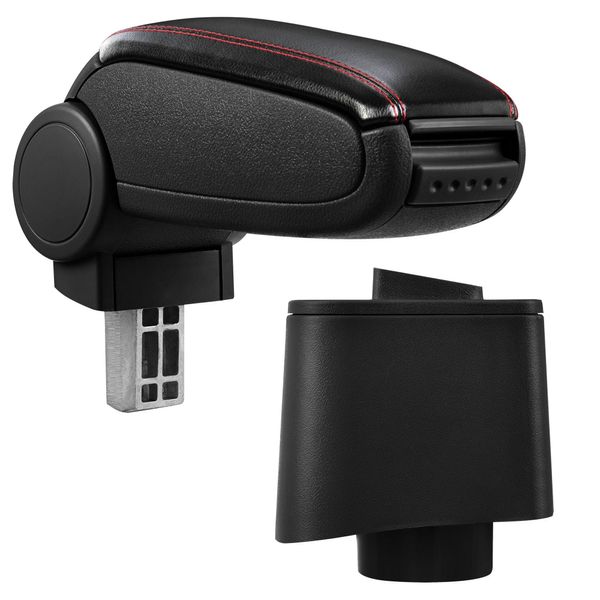 [Bracciolo Centrale, Perfetto Per Vw Polo V (Five) (Tipo 6R) Dal 2009 - Bracciolo Con Vano Portaoggetti - Rivestito - Pelle Artificiale Nera Con Cuciture Rosse-image