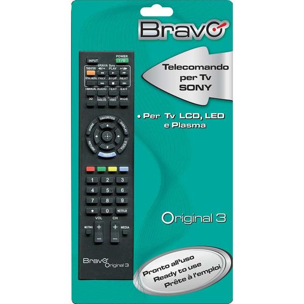 Bravo Telecomando Ir Wireless Per Tv Sony 3 Pulsanti Nero Compatibile-image