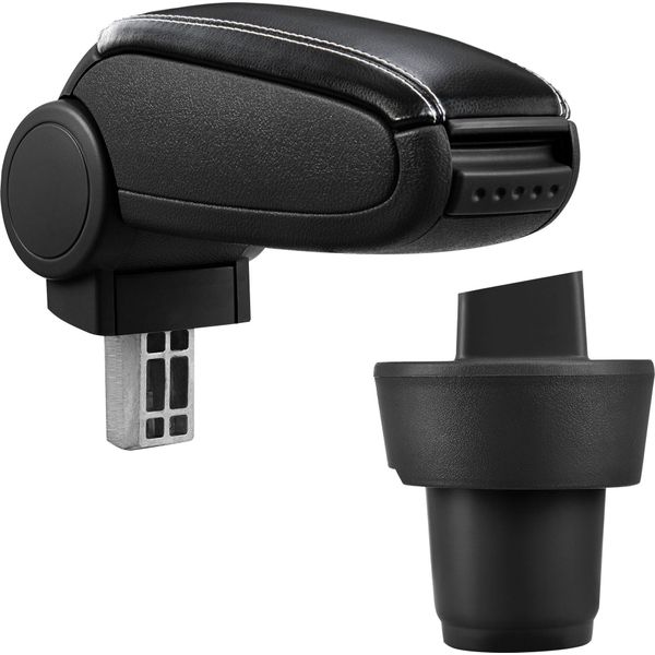 [Bracciolo Centrale, Perfetto Per Skoda Citigo (3 E 5 Porte) - Bracciolo Con Vano Portaoggetti - Rivestito - Similcuoio Nera Con Cuciture Bianche-image