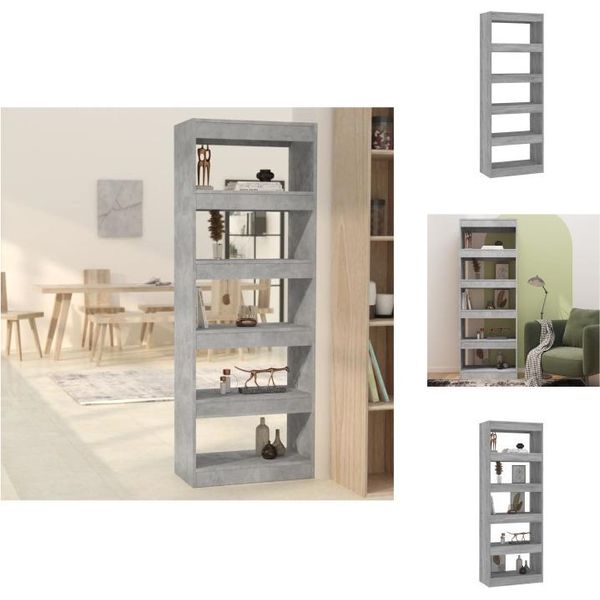 Vidaxl Libreria/Divisorio Per Camera Grigio Cemento 60X30X166 Cm Materiale A Base Di Legno - Librerie E Librerie-image