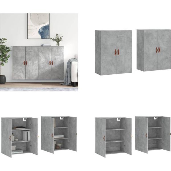 Vidaxl Armadi A Muro 2 Pz. Grigio Cemento 69,5X34X90 Cm - Armadio A Muro - Armadio A Muro - Armadio - Armadio Portaoggetti-image