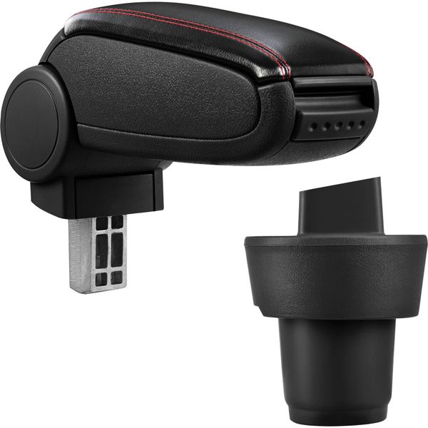 [Bracciolo Centrale, Perfetto Per Vw Up! (3 E 5 Porte) - Bracciolo Con Vano Portaoggetti - Rivestito - Pelle Artificiale Nera Con Cuciture Rosse-image