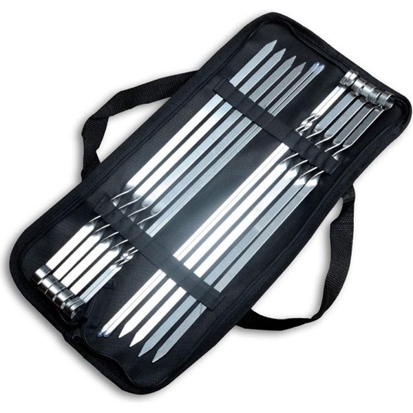 Bayli 12 X Spiedini Da Barbecue In Acciaio Inox Con Borsa | Spiedini Shashlik Da 40 Cm | Shampura Inox | Spiedini Di Carne Per Falò | Griglia Shashlik | Grigliate Bbq | Accessori Per Grigliate Kebab Per Mangal-image