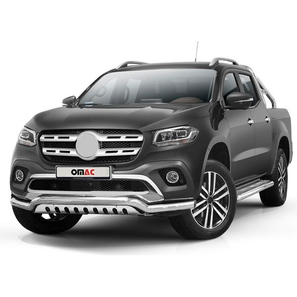 Barra Di Protezione Del Paraurti Anteriore Per Mercedes Classe X 2017-2020 In Acciaio Inox Abe Argento-image