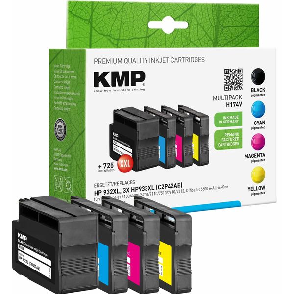 Kmp Multipack H174V - Confezione Da 4 Pezzi - Formato Xxl - Nero, Giallo, Ciano, Magenta - Compatibile - Cartuccia D'inchiostro (Alternativa A: Hp 932XL, Hp 933XL)-image