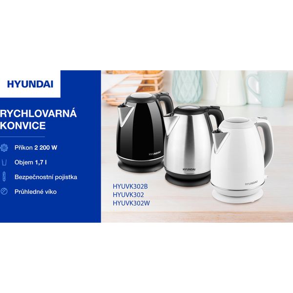 Bollitore Hyundai Vk 302 B In Acciaio Inox Con Capacità Di 1,7 Litri E 2200 Watt HYUVK302B-image