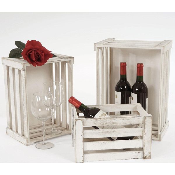 Set Di 3 Casse In Legno HWC-C56, Cassa Per Vino Cassa Decorativa Cassa Di Stoccaggio Cassa Per Frutta, Aspetto Shabby Vintage ~ Bianco, Shabby-image