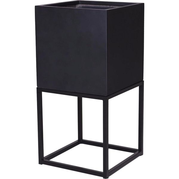 Vivanno Fioriera In Vetroresina Block Up Cubo, Antracite Opaco - 40X40X80 Cm-image
