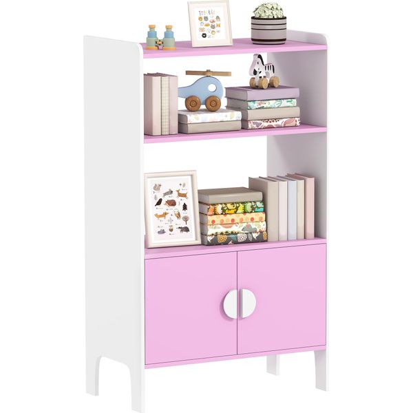 Aiyaplay Libreria Per Bambini Con 2 Ripiani Aperti, 2 Armadietti, Ripiano Portaoggetti Con Protezione Antiribaltamento, Piedini Antiscivolo, Ripiano Per Giocattoli-image