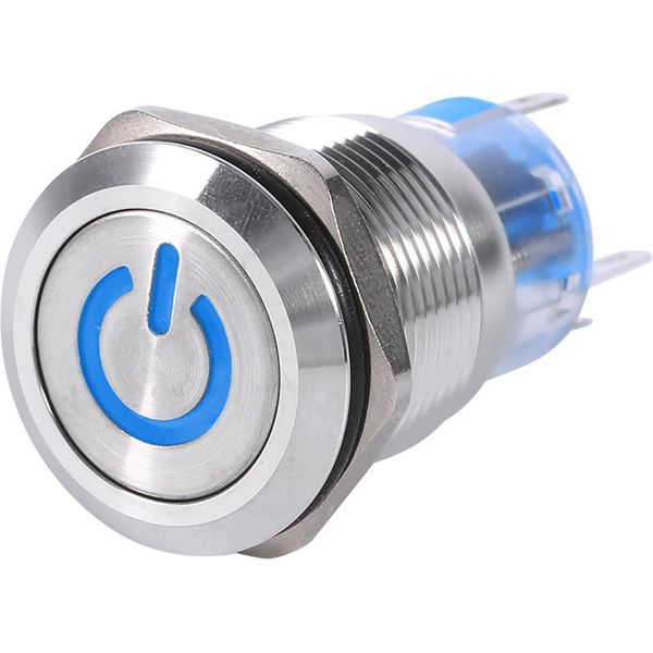 Interruttore A Pulsante Autobloccante In Acciaio Inox Impermeabile Da 19 Mm 12V -24V Led Blu-image