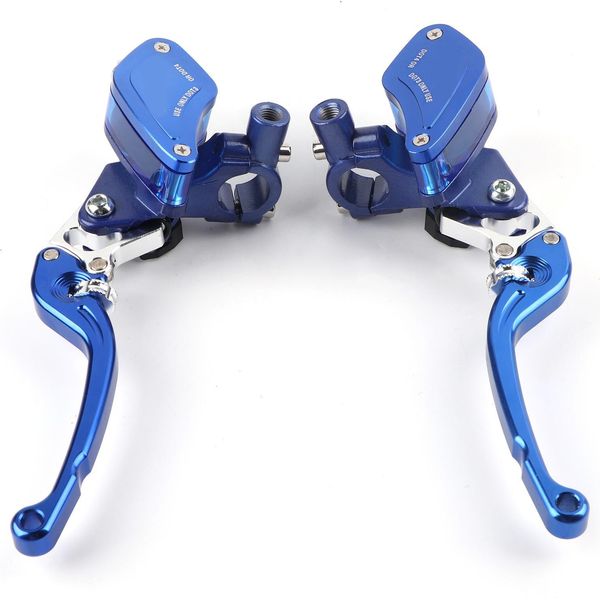 Coppia Di 22 Mm Cnc Moto Idraulico Freno Pompa Frizione Leva Regolabile Blu-image