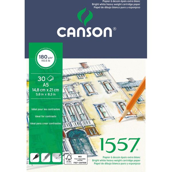 Canson C204127413 Blocco Carta Da Disegno Canson 1557, Din A5, 180 G/M², 30 Fogli-image